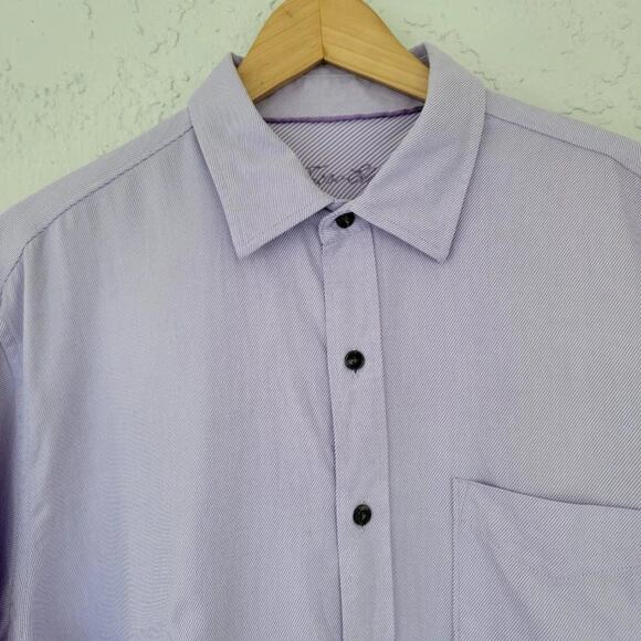 Tasso Elba Long Sleeve Button Down Shirt Mens Size L 16 16.5 Lilac White Striped - Picture 2 of 11